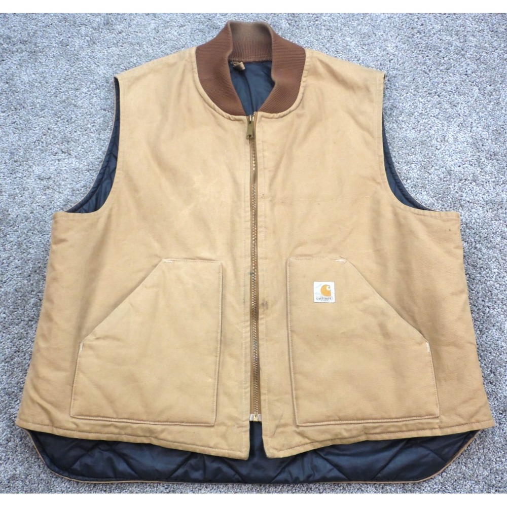 VTG Y2K CARHARTT VQ186 Quilt Lined Duck Canvas Work Vest Mens 2XL USA Union 90's